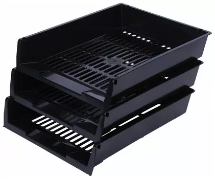 Лотки горизонтальные для бумаг, комплект 3 шт., 340х270х70 мм, черный, Brauberg "Office", 237255