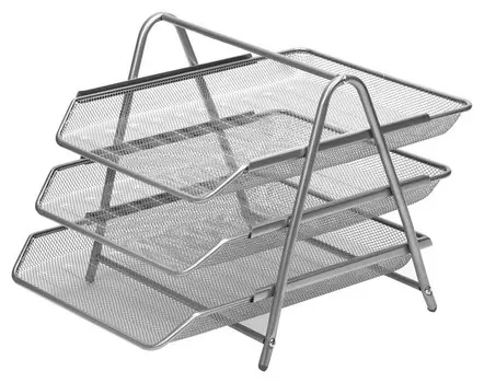 Лоток для бумаг Attache 3х секц. горизонт.,металл. сетка, выс.267мм(Серебр)