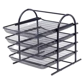 Лоток горизонтальный для бумаг 4 отделения сетка металл, цвет черный