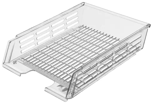Лоток горизонтальный для бумаг стамм с пазами, А4 (360х270х75 мм), сетчатый, прозрачный, лт77