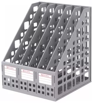 Лоток вертикальный для бумаг Brauberg "Maxi Plus", 240 мм, 6 отделений, сетчатый, сборный, серый, 237016, лт86