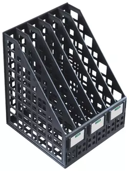 Лоток вертикальный для бумаг Cтамм (245х240х300 мм), 6 отделений, сетчатый, сборный, черный