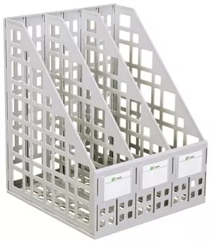 Лоток вертикальный для бумаг Стамм (245х240х300 мм), 3 отделения, сетчатый, сборный, серый