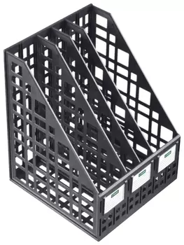 Лоток вертикальный для бумаг стамм (250х245х295 мм), 4 отделения, сетчатый, сборный, черный, лт83