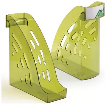 Лоток вертикальный для бумаг стамм "Торнадо" (255х300 мм), ширина 95 мм, тонированный зеленый, лт406