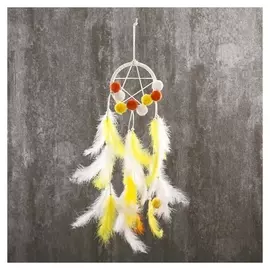 Ловец снов "Бомбошки и пёрышки" жёлто-оранжевый 45х12 см