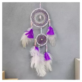 Ловец снов двойной "Паутинка" бело-сиреневый D=7 см, D=11 см 50х11 см