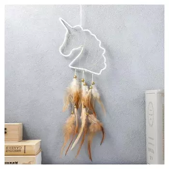 Ловец снов "Единорог бежевые перья" 60х20 см