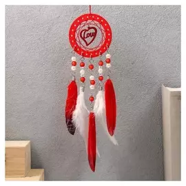 Ловец снов "Любовь в сердце" красно-белый D=7 см 25х7 см