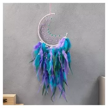 Ловец снов "Месяц с бусинами" сиренево-голубой D=16 см 55х16 см