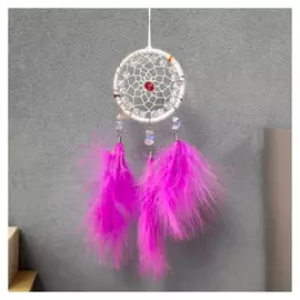 Ловец снов "Паутинка с рубином" розовые пёрышки 20х7 см