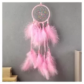 Ловец снов "Паутинка с жемчужинами" D=11 см светло-розовый 40 см