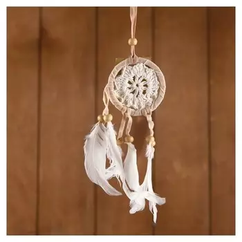 Ловец снов "Спокойствие" бежевый (Белые перья) 6х0,5х20 см