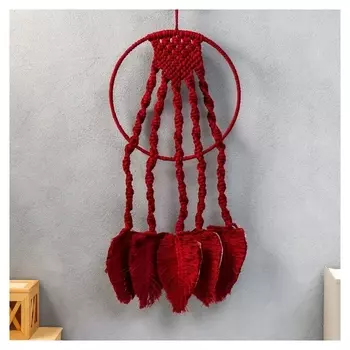 Ловец снов в технике макроме "Листочки" бордо 55х25 см