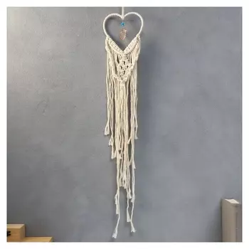 Ловец снов в технике макроме "Сердце" натуральный 81х20 см