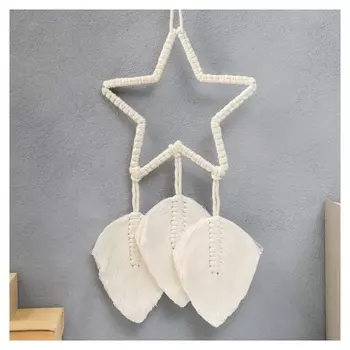 Ловец снов в технике макроме "Звёздочка и три листа" натуральный 48х20 см