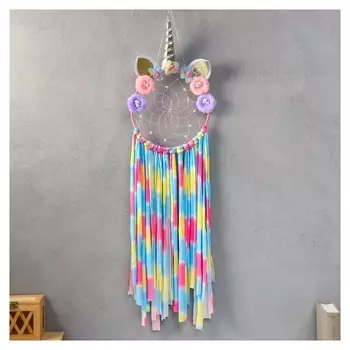 Ловец снов "Золотой единорог" цветные ниточки 70х20 см