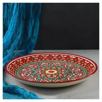 Ляган круглый 36 см красный с узорами