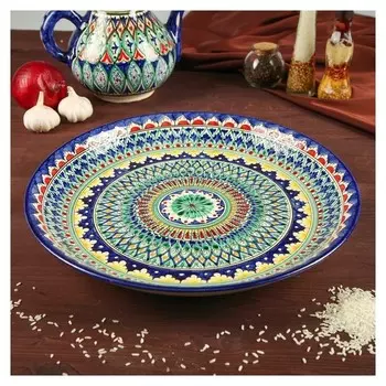 Ляган круглый 36 см синий с узорами