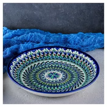 Ляган круглый «Риштан», 24.5 см, зелёный орнамент