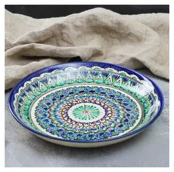 Ляган круглый «Риштан», 25 см, сине-зелёный орнамент