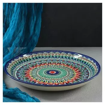 Ляган круглый «Риштан», 36 см, сине-красный орнамент