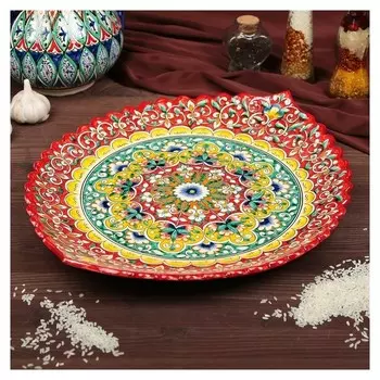 Ляган овальный риштанская керамика 42см красный