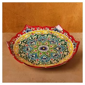 Ляган рифленый риштанская керамика 32см красный