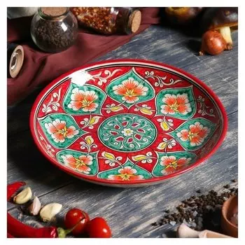 Ляган риштанская керамика 24,5см красный