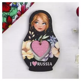 Магнит-матрёшка с подвесом I Love Russia, цветы