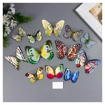 Магнит пластик "Бабочка двойные крылышки - серебряный блеск" н-р 12 шт H=4; 5; 5,5; 7; 8 см 688155