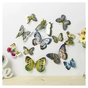 Магнит пластик "Бабочки серебро" набор 12 шт H=4,4,5,5,6,8,9,5,13,5,14,5 см