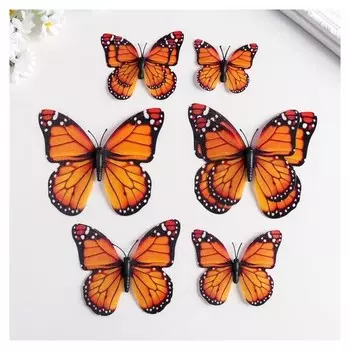 Магнит пластик под ткань "Бабочки двойные, блеск" н-р 6 шт H= 10;10,5;5;6,7;8,4;6,7 см 524076