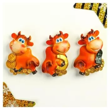 Магнит полистоун "Бычок сеня с монетами" 2х5,5х7 см