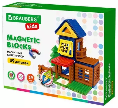 Магнитный конструктор Magnetic Build Blocks-39 "Построй дом", 39 деталей, Brauberg Kids, 663849