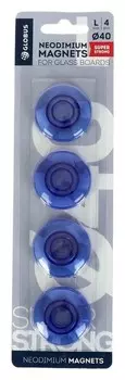 Магниты для досок неодимовые Globus, 4 шт., 40мм, синие