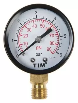 Манометр TIM Y-50-6, радиальный, Дк 50 мм, 0,6 мпа, наружная резьба 1/4"