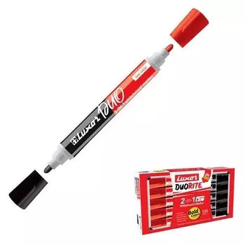 Маркер для белых досок Luxor Duorite, 1-3 мм, двусторонний, пулевидный, чёрный/красный