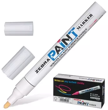 Маркер-краска перманентный (нестираемый) Zebra "Paint",2 мм, белый, круглый наконечник
