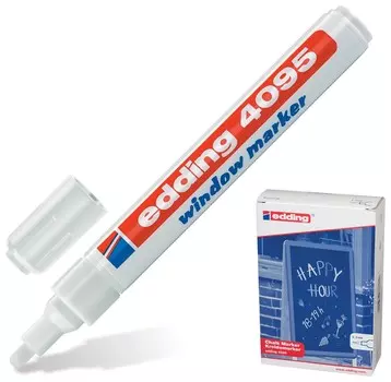 Маркер меловой Edding "4095", 2-3 мм, белый, влагостираемый, для гладких поверхностей
