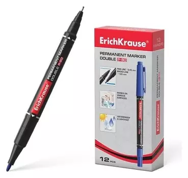 Маркер перманентный двухсторонний Erichkrause "Double P-80", синий 48184