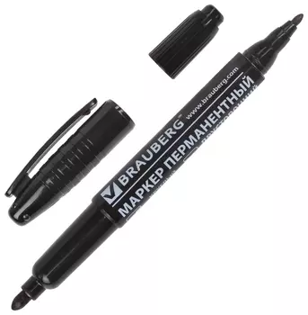 Маркер перманентный (Нестираемый) Brauberg двусторонний, черный, круглый наконечник, 2-4 мм