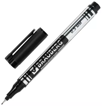 Маркер перманентный (Нестираемый) Brauberg "Jet", черный, супертонкий металлический наконечник, 0,5 мм