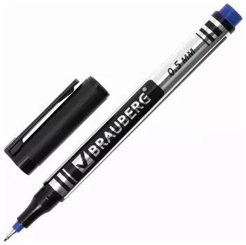 Маркер перманентный (Нестираемый) Brauberg "Jet", синий, супертонкий металлический наконечник, 0,5 мм, 150508