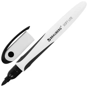 Маркер стираемый для белой доски черный, Brauberg "Soft Lite", 3 мм, резиновая вставка, 152103