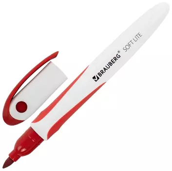 Маркер стираемый для белой доски красный, Brauberg "Soft Lite", 3 мм, резиновая вставка, 152104