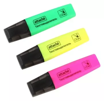 Маркер выделитель текста Attache Colored 1-5мм набор 3цв