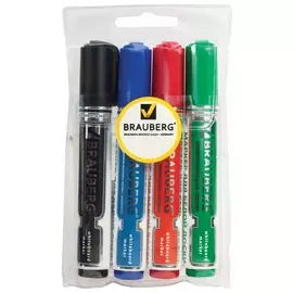 Маркеры для доски Brauberg, набор 4 шт., ассорти, "Neo", с клипом, круглый наконечник, 5 мм