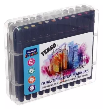 Маркеры для скетчинга двусторонние Mazari Terso Black, 36 цветов