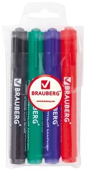 Маркеры перманентные (Нестираемые) Brauberg, набор 4 шт., "Classic", круглые, 3 мм, 150299